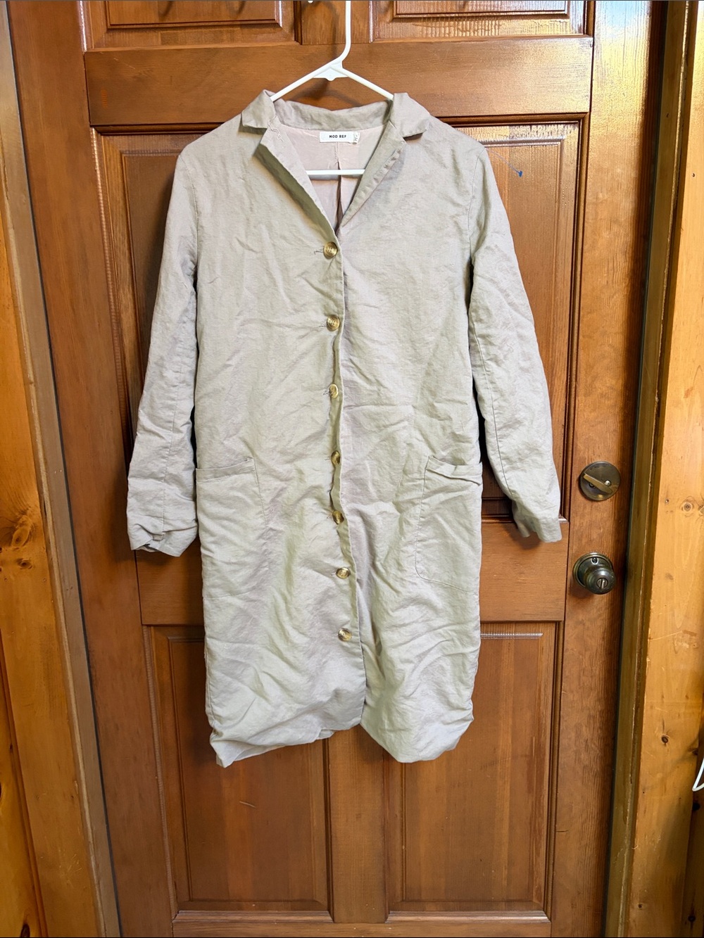 Mod Ref Neutral Taupe Button-Front Longsleeve Shirt Dress Size Large